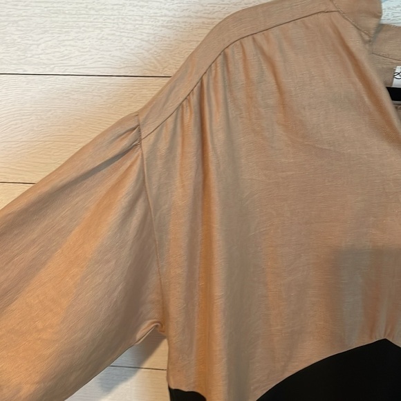 Saralam Women's Tan & Black 100% linen midi dress size 1X NWT! Lagenlook Neutral - Picture 4 of 14